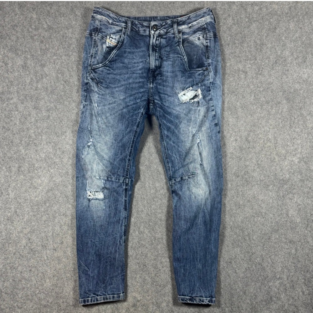 Diesel Fayza Sweatpants Jeans Women 27 (30x25) Blue Acid Wash Distress Boyfriend